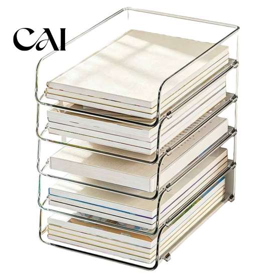 Acrylic Document File Holder Paper Organizer Letter Tray, Stackable Desk Organizer, Clear Desktop Stationery Storage Box Sorter for Documents, Files,