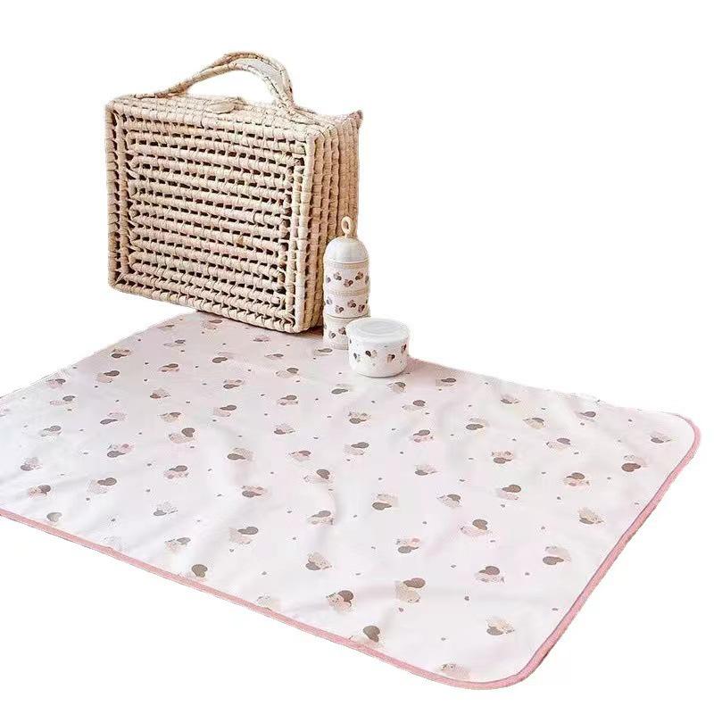 Korean Quilted Breathable Cotton Embroidered Newborn Waterproof Diaper Pad & Bag