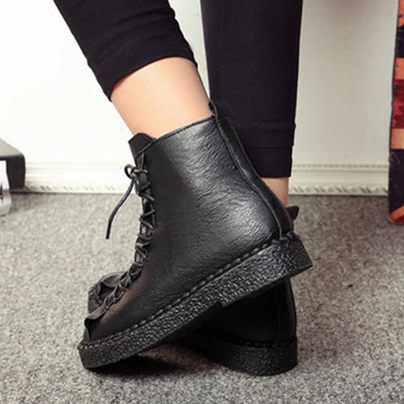Casual Pu Women Leather Lace Up Combat Punk High Top Ankle Boots Boots Martin