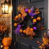 Pumpkin Face Halloween Wreath for Front Door Decor, Unlit
