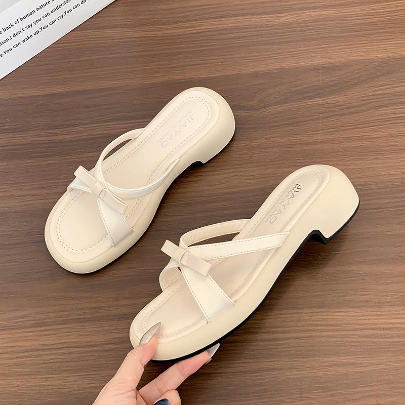 

Bow flat slippers spring 2025 new fashion trend low heel silver beach sandals women s shoes 35 бежевый