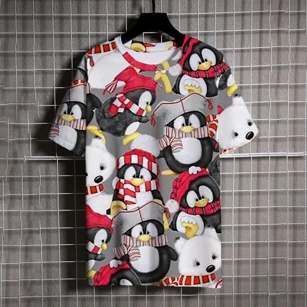 Juletre Print Herre T-skjorte Casual O-hals Kortermet Løse Topper Nyttårsklær For Barn Jul Harajuku Gutter Jenter T-skjorte