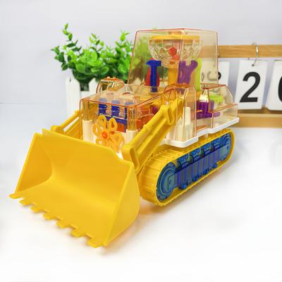 Transparent Push Bulldozer Toy Car, Toy with Light and Happy Music Functions, Automatic Shutter Function, Night Light Effect,Batteries Not Included