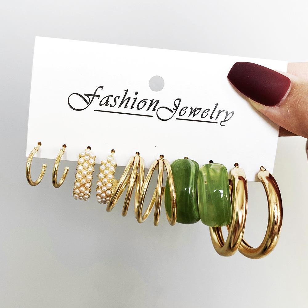 15pcs European and American Colorful Leopard Print Pearl Earring Set New Fashion Minimalist Creative Hoop Earring Jewelry Gifts