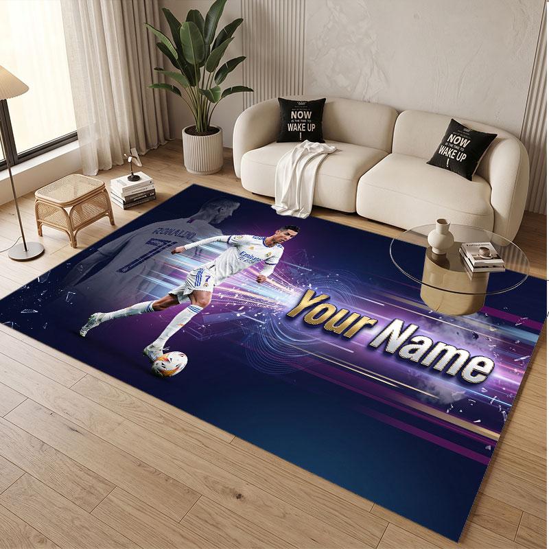 Custom Rug Cristiano Ronaldo Pattern Print Name Text Soft Non‑Slip Floor Carpet for Home Indoor Decoration