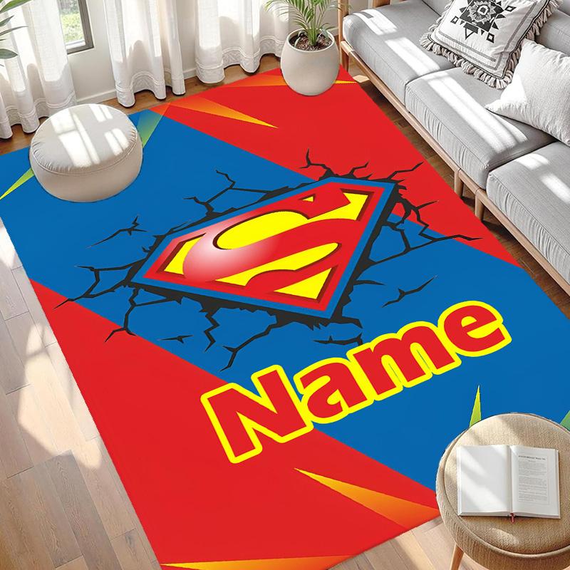 Custom Name Personalized Superman Print Carpet, Versatile Home Decor Rug, for Playroom, Apartment, Balcony, Entryway, Hallway Gift