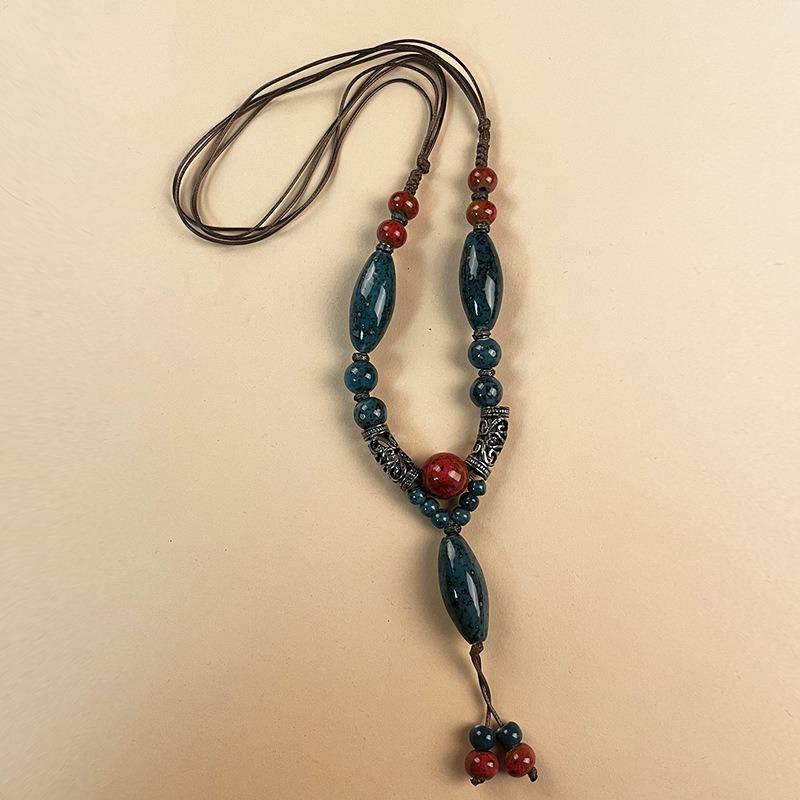 New Forest handmade ceramic necklace, women's retro versatile sweater chain simple long accessories pendant