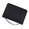 1pc Large Capacity PU Leather Fabric Pencil Case Zipper Pen Bag (Black)
