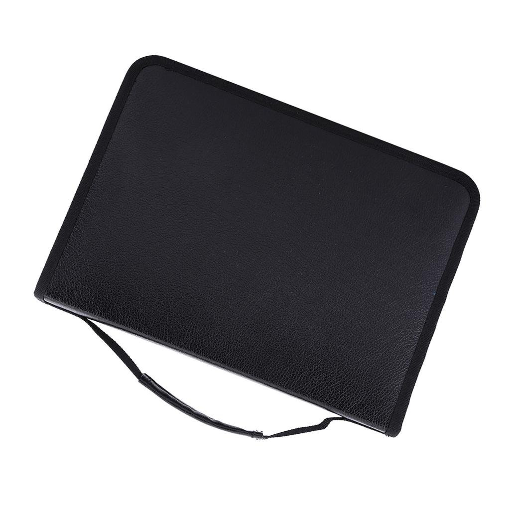 1pc Large Capacity PU Leather Fabric Pencil Case Zipper Pen Bag (Black)