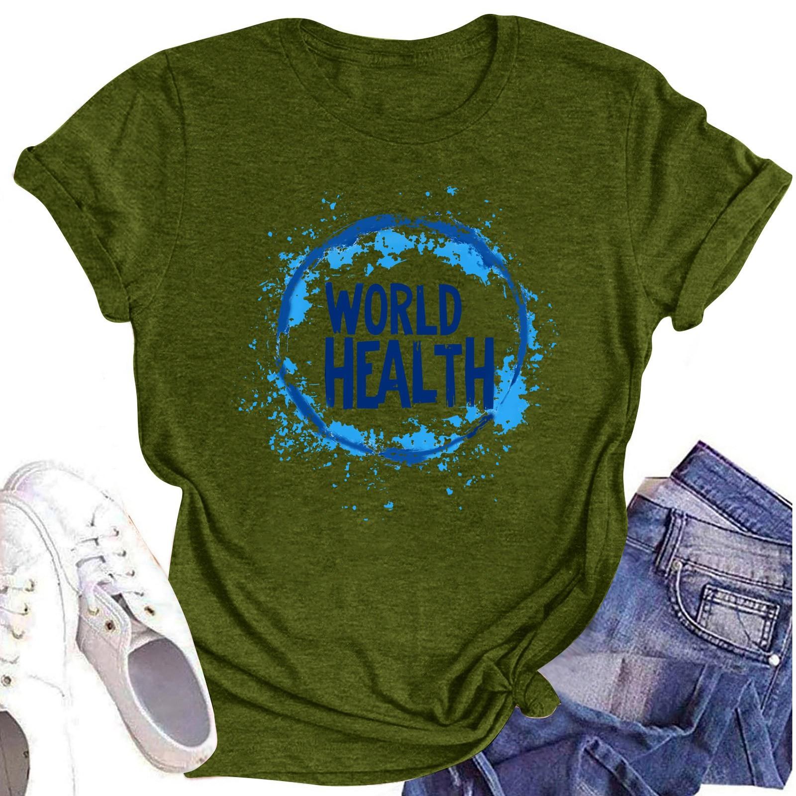 

Женская повседневная футболка с короткими рукавами и круглым вырезом с принтом и буквенным топом L армия зеленый