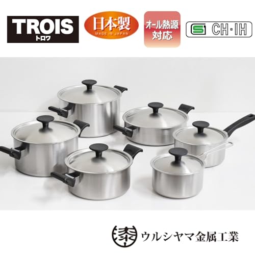 Urushiyama Metallindustrie 22cm Zweihandtopf, Leichtes Design für einhändige Handhabung, Einfach zu handhaben, Gas- und Induktionskompatibel, Keramik-Inter