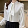 Navava Romantic Office Solid Ribbon Neck Long Sleeve Blouse Nb2553