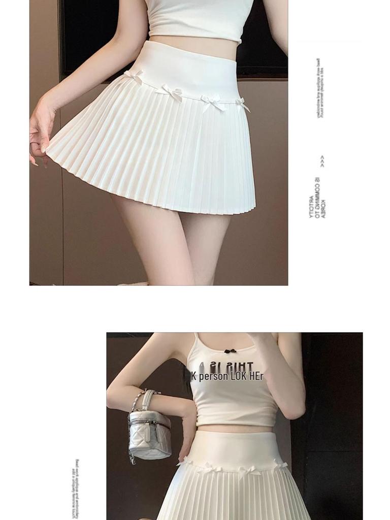 Mini-jupe plissée A-line à nœud doux - Taille haute, amincissante, style universitaire pour femmes
