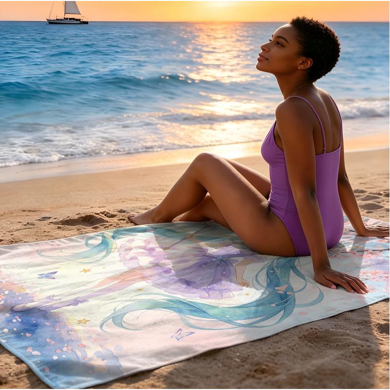 Cartoon Anime Character Beach Towel, Hatsune Miku Sakura Design, Fast Drying Towel for Beach, Camping, Vacation & Daily Use