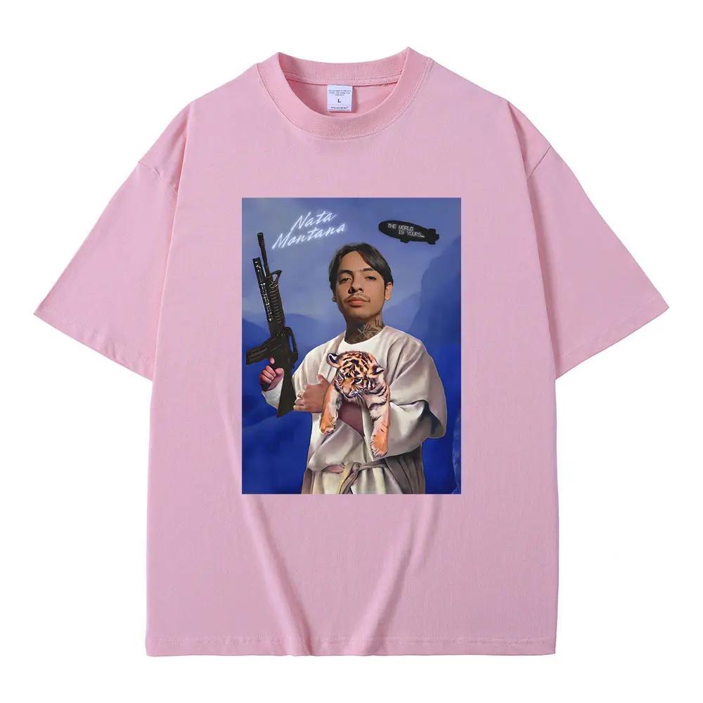 Natanael Cano Tiger Print T Shirt Funny Nata Montana Graphic T-shirts Men Women Hip Hop Oversized Tshirt Male Casual Cotton Tees