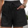 Womens Solid Color Casual Drawstring Shorts Elastic High Waist Pockets Loose Fit Summer Shorts