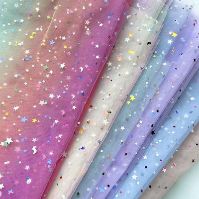 150x90cm Regenbogen Organza Stoff Tüll Stoff Glitzernd zum Nähen Kinderkleid Sternennetz Stoff DIY Hintergrund Dekoration