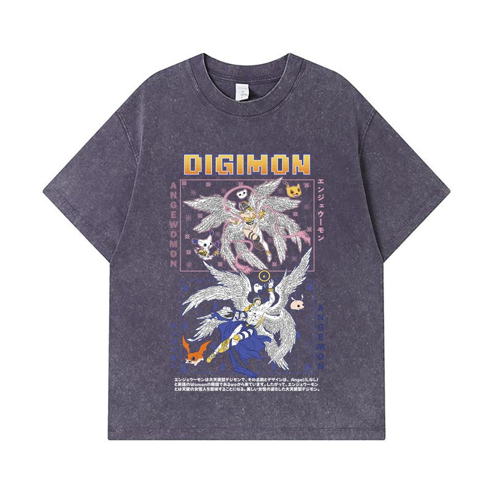 275 GSM Washed T-shirts 100% Cotton Digimon V7 Print Unisex Heavy Cotton T Shirt