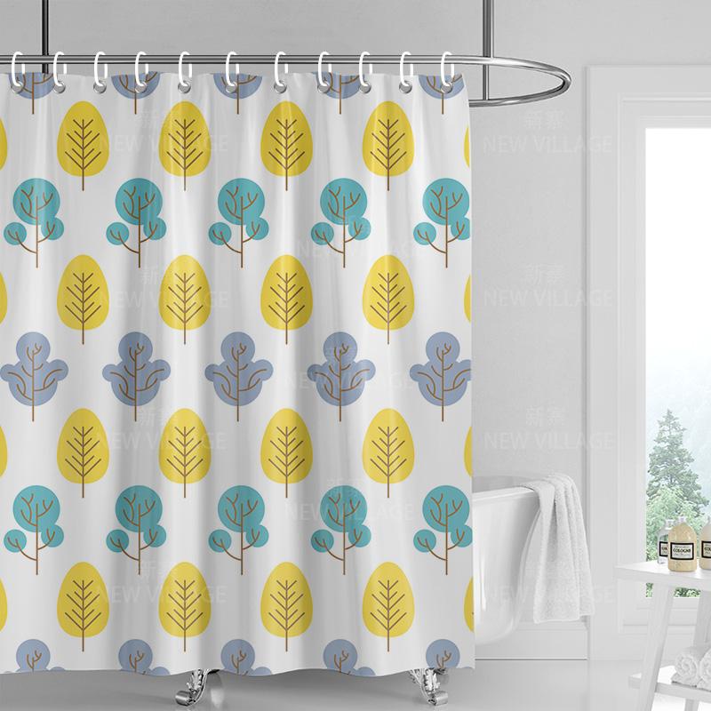 Home Shower Curtains Bathroom Decora Waterproof Fabric Non-Slip Bathmat Water Absorption Curtain Modern Nordic Simple Plant
