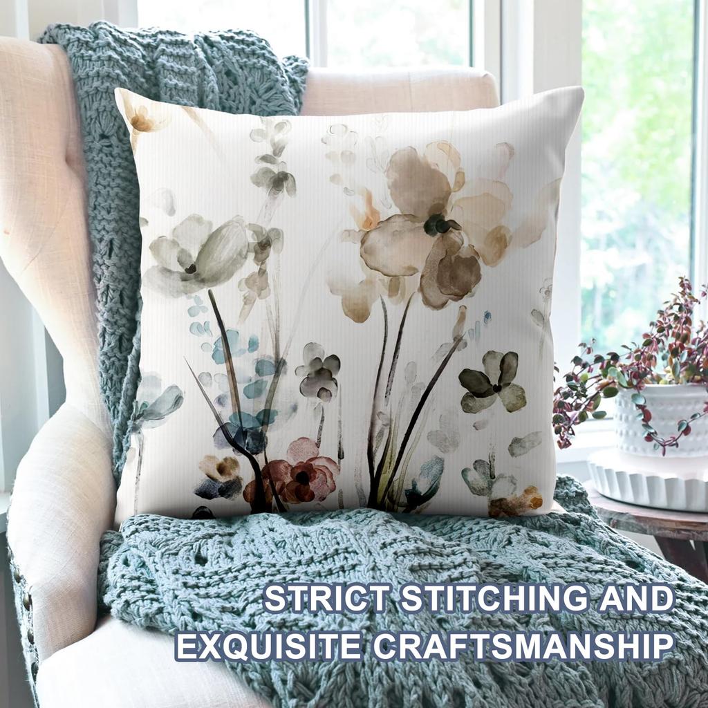 2 Pack Off White Muted Watercolor Floral Pillow Covers Double Sided Print Abstract Botanical Cushion Cases Home Decor