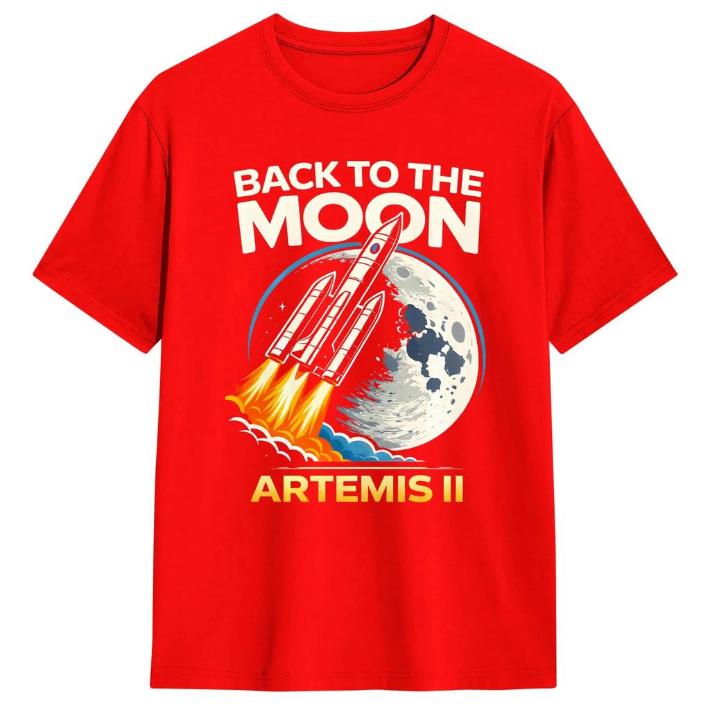 Back To The Moon Artemis II Rocket Space Mission T Shirt Men's Cotton Funny T-Shirts Crewneck  Tees Short Sleeve Tops Printing