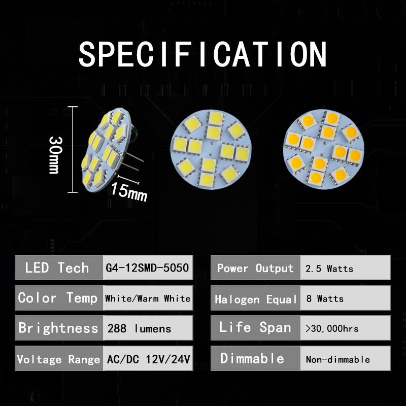 2Pcs 1W 2W 3W  G4 Back Pin Round Board LED Bulb DC 12V 24V  Lamp For Car Boat Home Spotlight Cabinet Lighting Replace Hologen