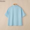 ZANZEA Women Casual Turn Down Collar Loose Floral Print Short Sleeve Blouse