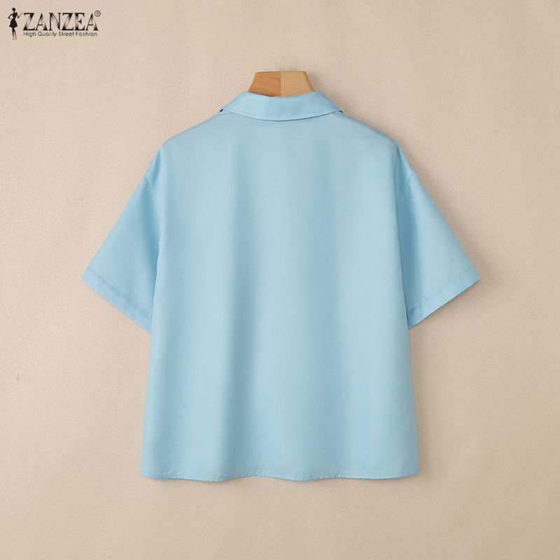 ZANZEA Women Casual Turn Down Collar Loose Floral Print Short Sleeve Blouse