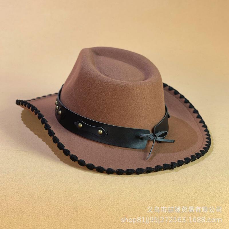 European and American Western Cowboy Hat Men's and Women's Fashion Wool Top Hat Ethnic Style Tibetan Cowboy Hat