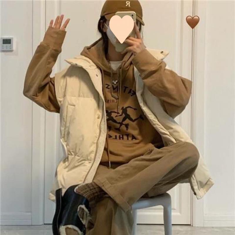 Women's Winter Down-Cotton Vest Preppy Style European Imported Gilet Waistcoat Sleeveless Outer Jacket