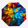 1 Stück Bunter Buntglas-Design Automatischer Faltregenschirm - Tragbares Dreifach faltbares Design mit 8-Speichen-Eisenrahmen, Outdoor, Festliches Geschenk für Fans, Reise