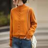 Women's Gray Loose Knit High Neck Long Sleeve Cardigan for Autumn/Winter 2025
