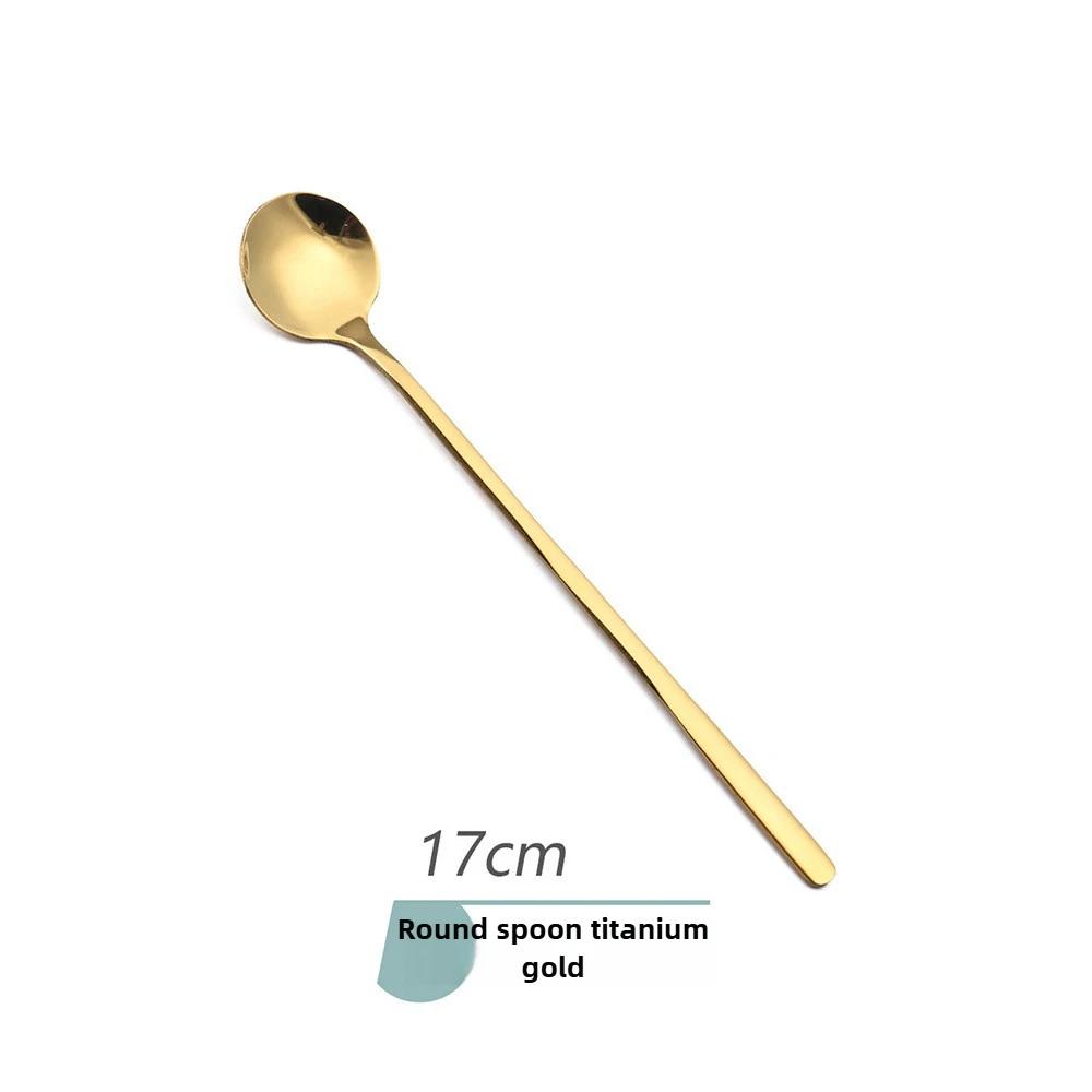 Edelstahl Kreativer Sand Eis Löffel Einfarbiges Geschirr Milchtee Langer Stiel Mischlöffel Eis Dessert Runder Löffel