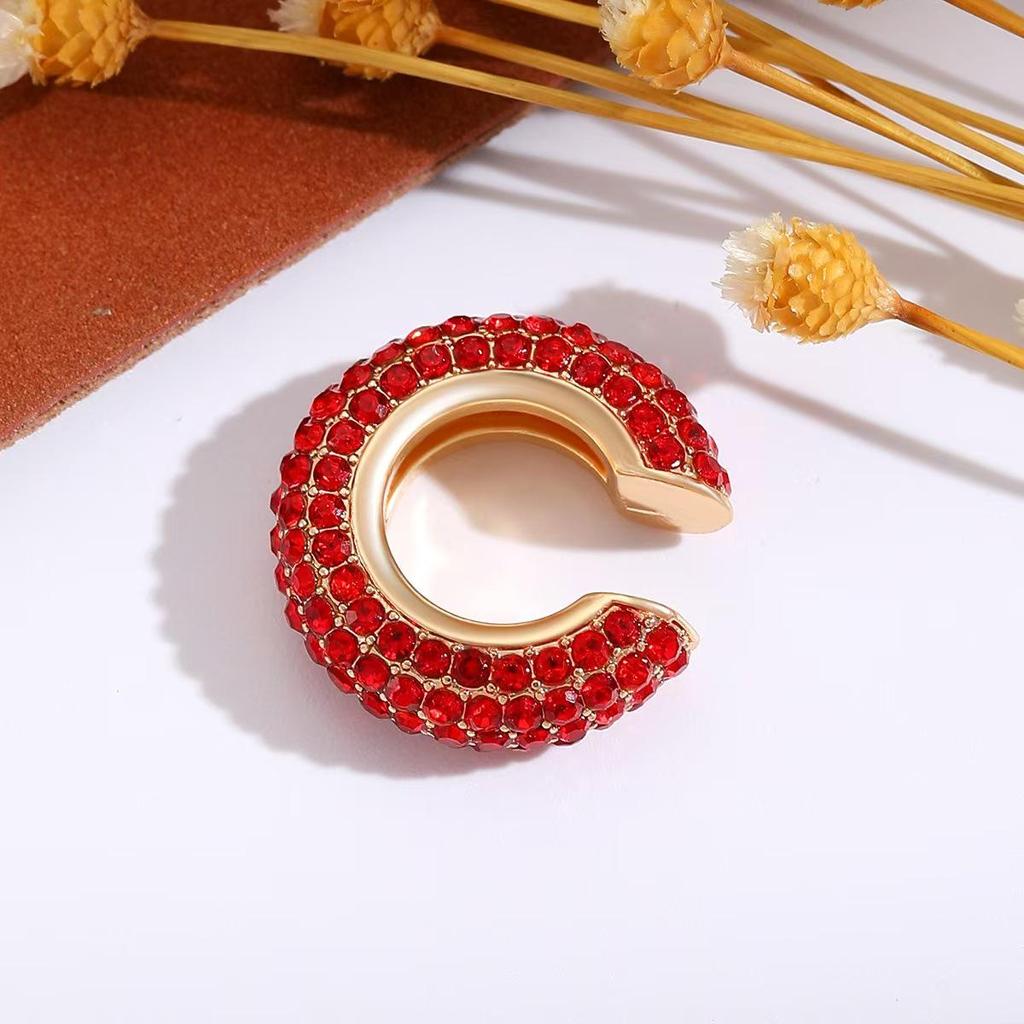 Retro Fashion C-Shaped Bling Ear Clips with Colored Diamonds - Trendy No-Pierce Earrings