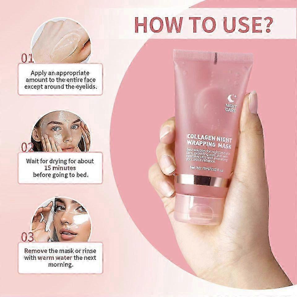 Maschera Notturna Avvolgente al Collagene Maschera Viso Idratante & Lifting Peel-Off Con Ceramidi, Acido Ialuronico, Glicerina 75ml