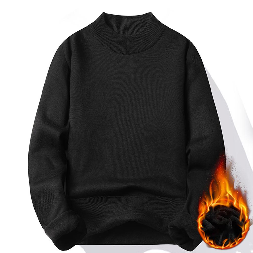 Men's Solid Color Plus Fleece Sweater Knitted Sweater Men's Casual Plus Fleece Bottoming Shirt