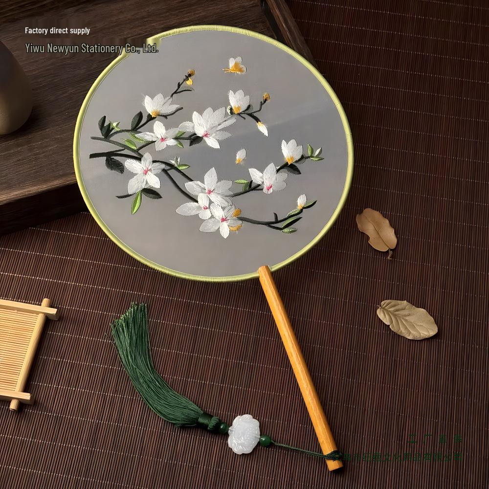 Double-Sided Suzhou Embroidery Round Fan: Ancient Hanfu Dance Accessory