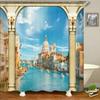 European Landscape Shower Curtain Waterproof Bathroom Curtain Polyester Fabric Bath Curtains 3D Printed With Hooks Bath Screen