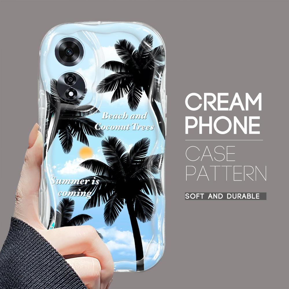 For OPPO A17 A18 A38 A58 A98 Reno7 Z 8Z 8T 11F 11 Pro Realme 12 Lite 12 Pro C30 Beach Coconut Trees Cream Texture Soft Silicone Phone Casing