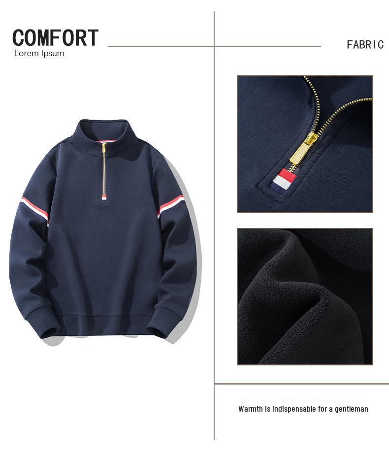 Męska bluza z kapturem w stylu retro, z zamkiem do połowy, z pluszem, gruba, nowość na 2024, luźny krój, kołnierz stojący, idealna na wiosnę, jesień, zimę.