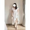 Summer French High-end Temperament Dress Women's Large Size Slightly Fat Mm Thin Waist Strap Ruffle Edge Fishtail Skirt
