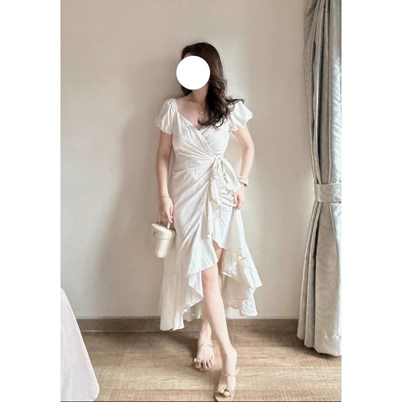 Summer French High-end Temperament Dress Women's Large Size Slightly Fat Mm Thin Waist Strap Ruffle Edge Fishtail Skirt