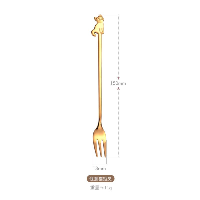 Creative Stainless Steel Tableware Cute Cat Dessert Spoon Fork Coffee Stirring Spoon Fruit Fork Mug Spoon Fork