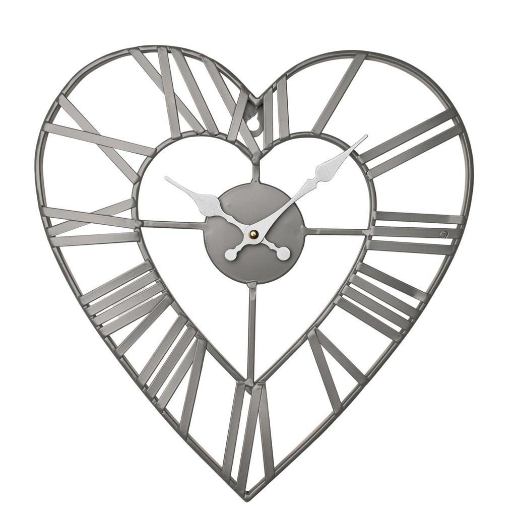 Metal Heart Grey Wall Clock