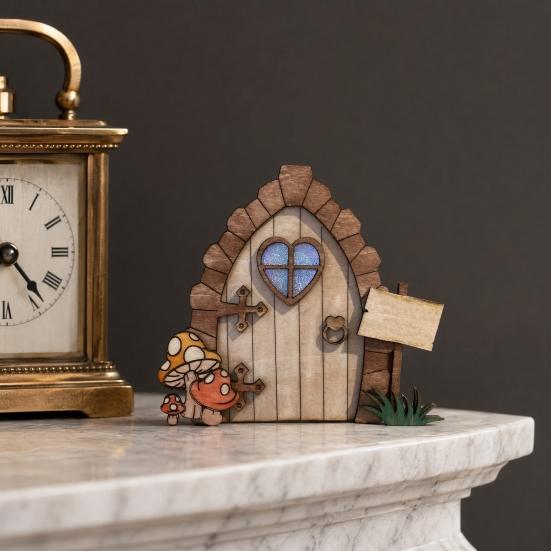 5 Pcs Mini Fairy Door for Tree Trunk, Wall Decor, Miniature Wooden Fairytale House Door for DIY Bonsai Terrarium Decoration,