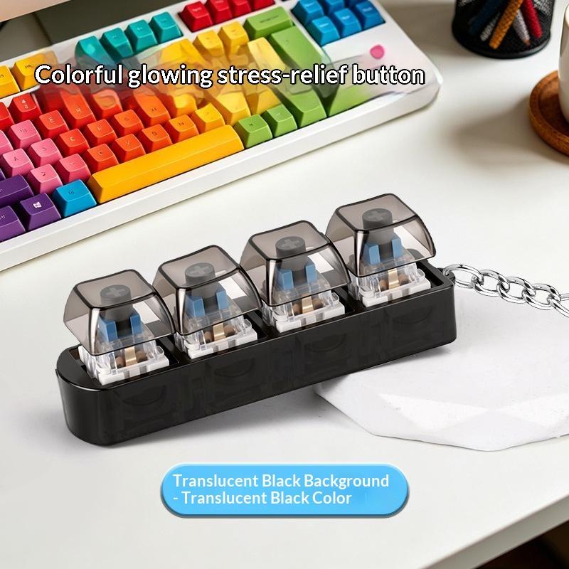 4 Tasten LED Tastatur Schlüsselanhänger Transparent Knackiges Klickendes Tippgefühl Aufleuchtende Tastenkappe Fidget Verschleißfest Mit LED-Licht