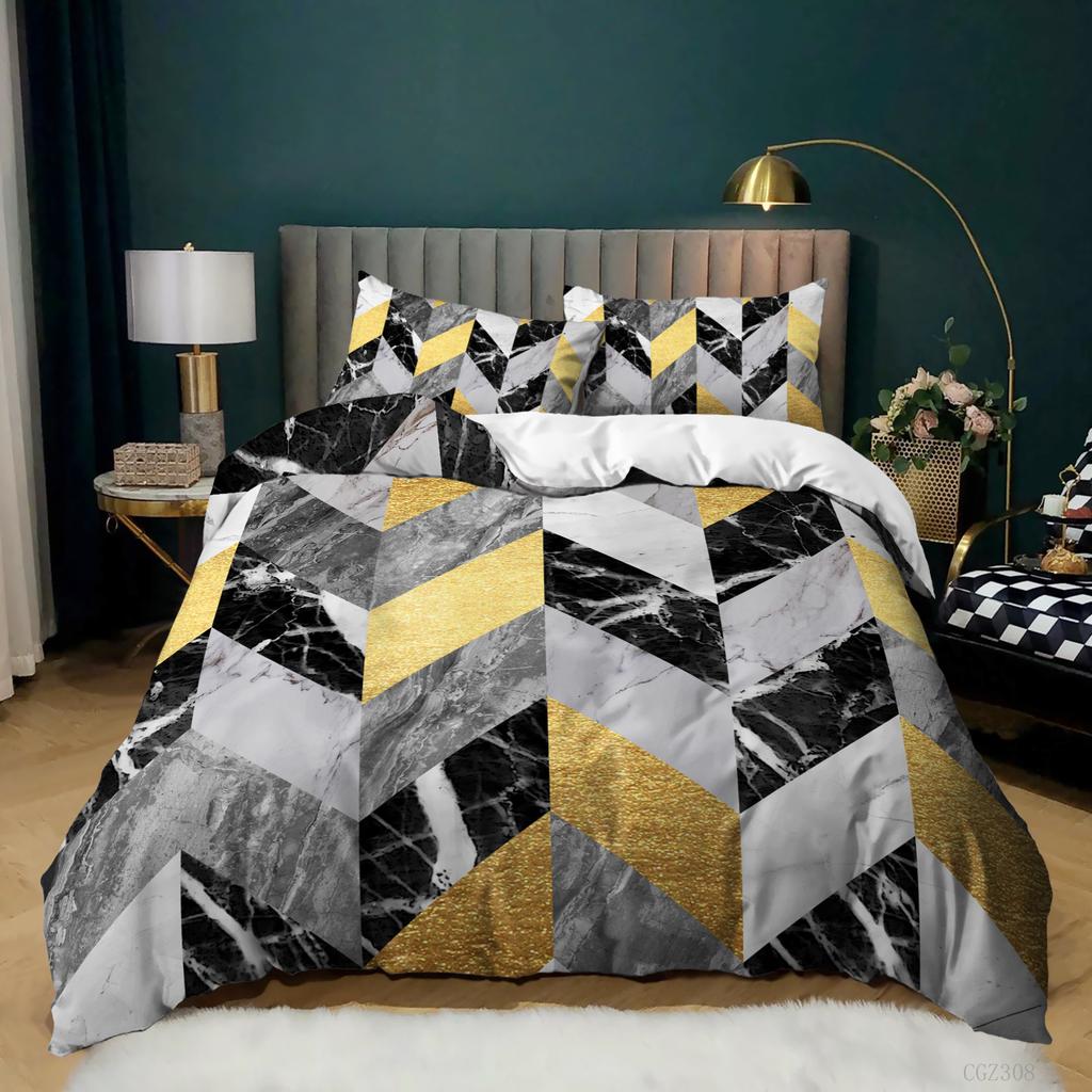 3D Digital Printing Thousand Bird Grid Marble Grid Bed Three-Piece Quilt Cover Sheets