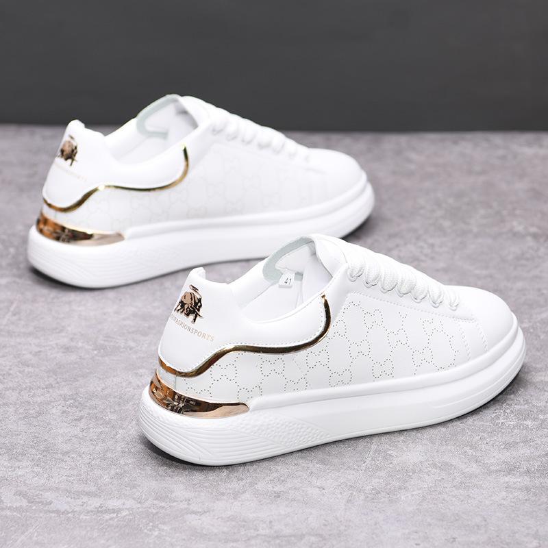 McQueen Leather Thick Sole Heightening Breathable Casual Couple Board Shoes KY21121 Comfortable Muffin