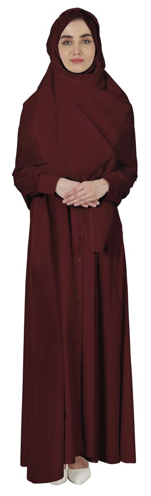 Bimba Abaya Islamic Prayer Dress With Hijab For Women's  Front Button Placket  Muslim
