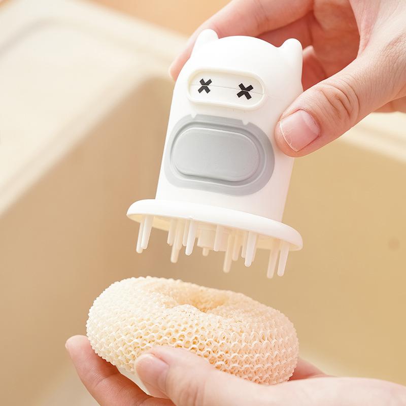 Cartoon Kitchen Brush with Automatic Liquid Dispenser Press To Clean Pot and Dish Scrubber